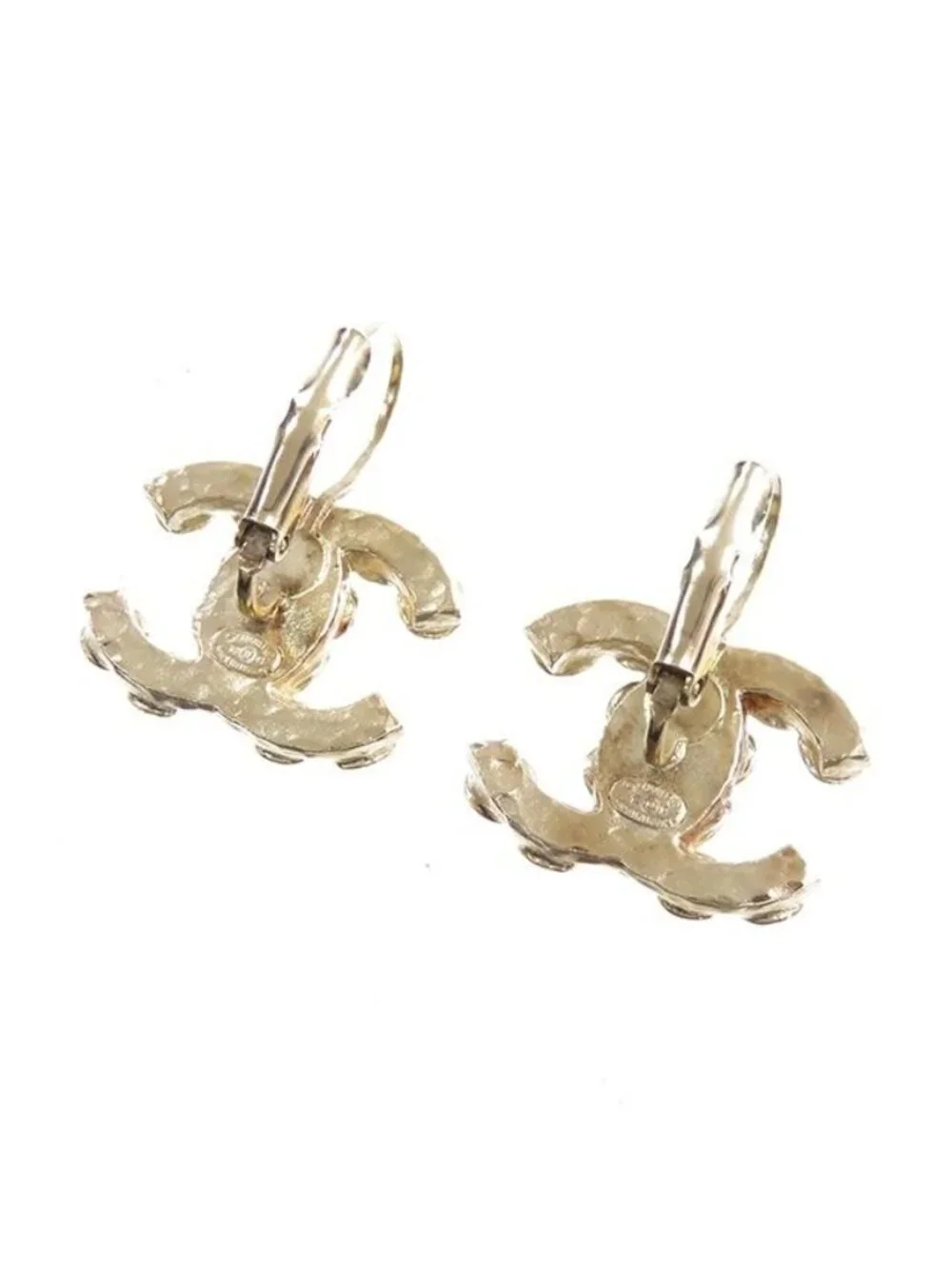 Chanel CC Logo Hook Earrings Gold Metal Rhinestone Color Stone 18